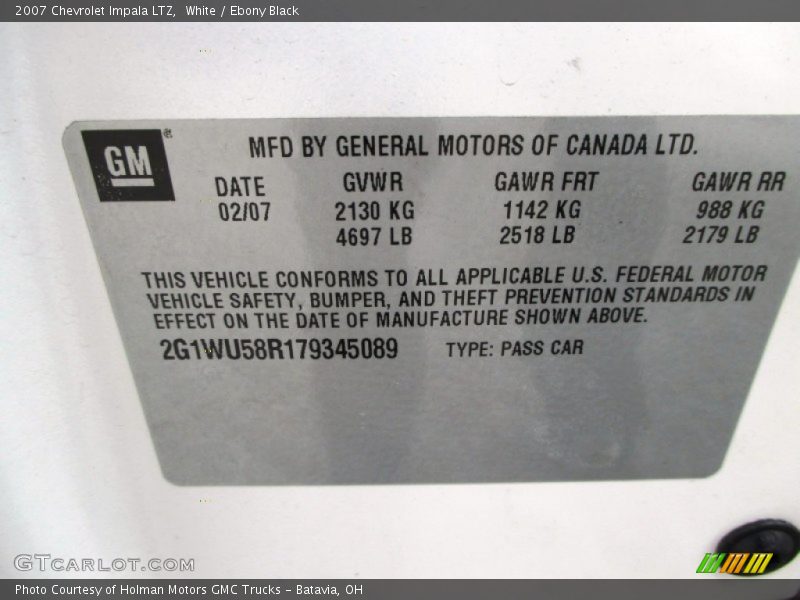 White / Ebony Black 2007 Chevrolet Impala LTZ