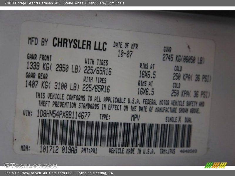 Stone White / Dark Slate/Light Shale 2008 Dodge Grand Caravan SXT