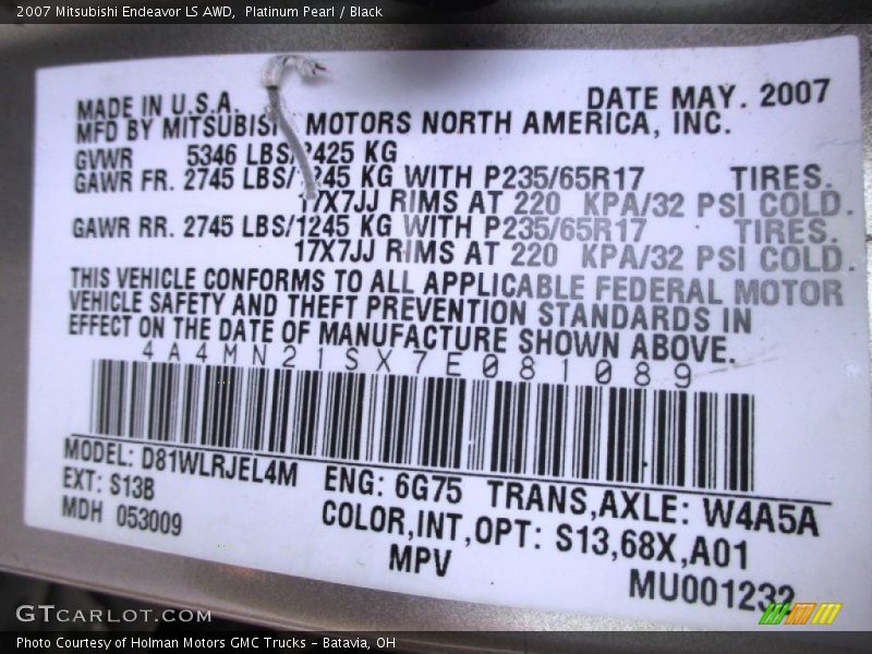 2007 Endeavor LS AWD Platinum Pearl Color Code S13