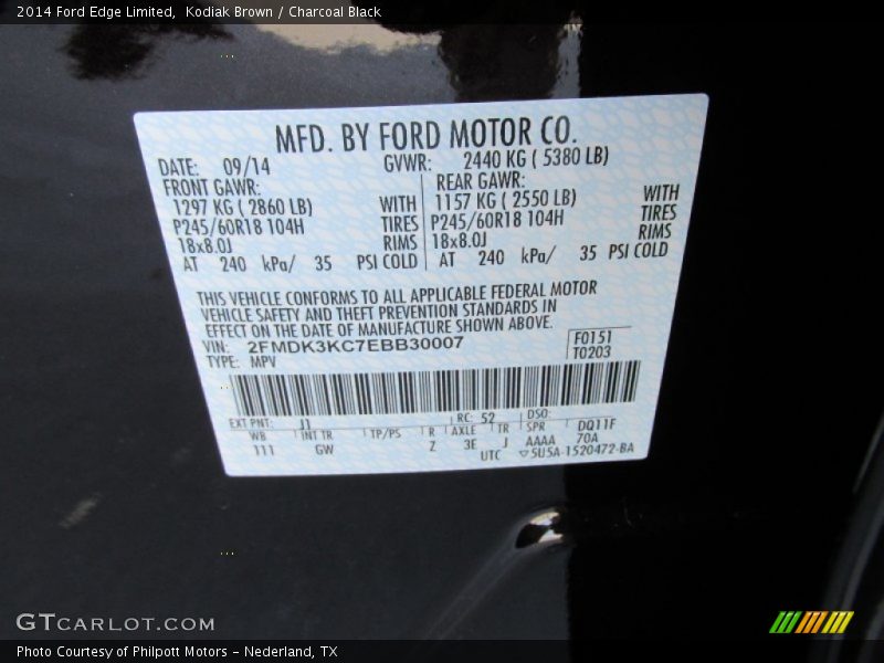Kodiak Brown / Charcoal Black 2014 Ford Edge Limited