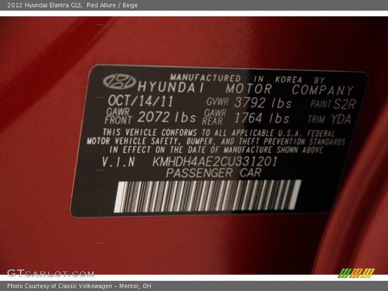 Red Allure / Beige 2012 Hyundai Elantra GLS