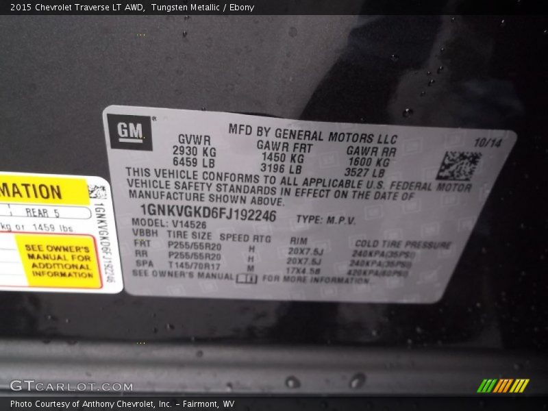 Tungsten Metallic / Ebony 2015 Chevrolet Traverse LT AWD