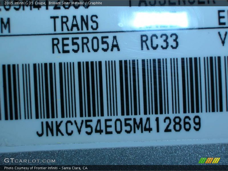 Brilliant Silver Metallic / Graphite 2005 Infiniti G 35 Coupe