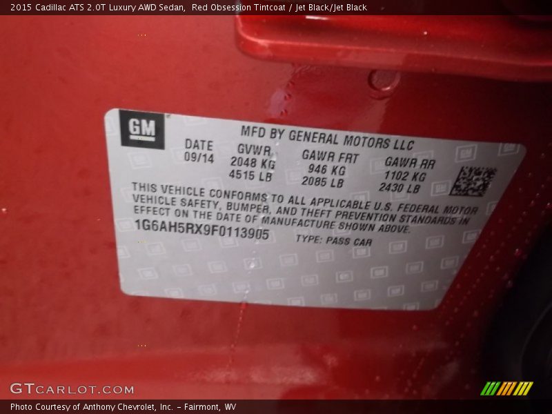 Red Obsession Tintcoat / Jet Black/Jet Black 2015 Cadillac ATS 2.0T Luxury AWD Sedan