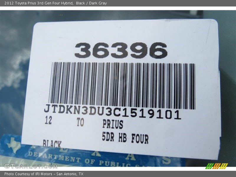 Black / Dark Gray 2012 Toyota Prius 3rd Gen Four Hybrid