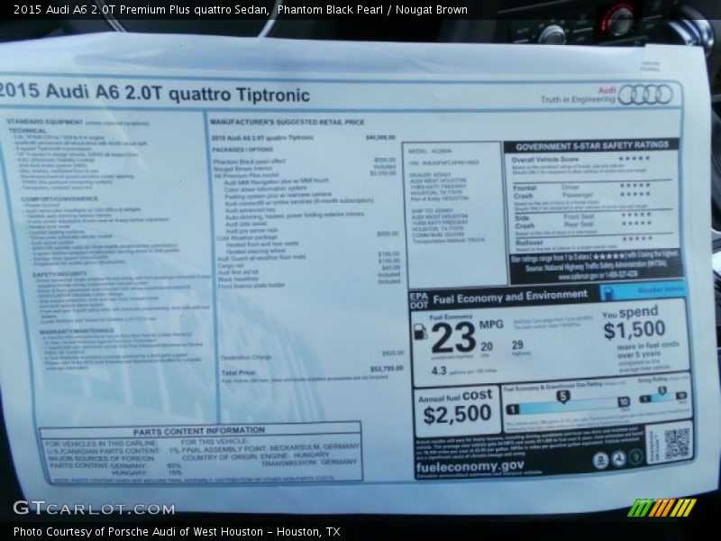 Phantom Black Pearl / Nougat Brown 2015 Audi A6 2.0T Premium Plus quattro Sedan