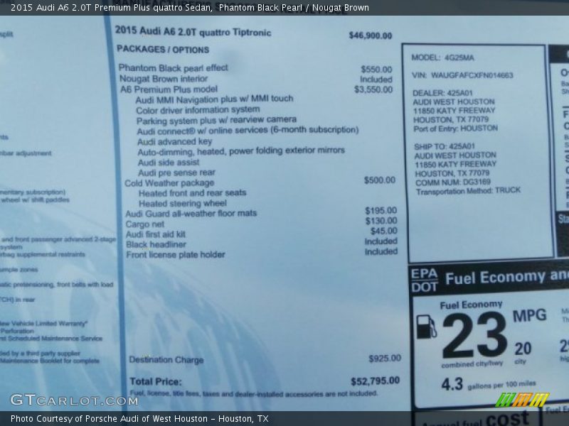 Phantom Black Pearl / Nougat Brown 2015 Audi A6 2.0T Premium Plus quattro Sedan