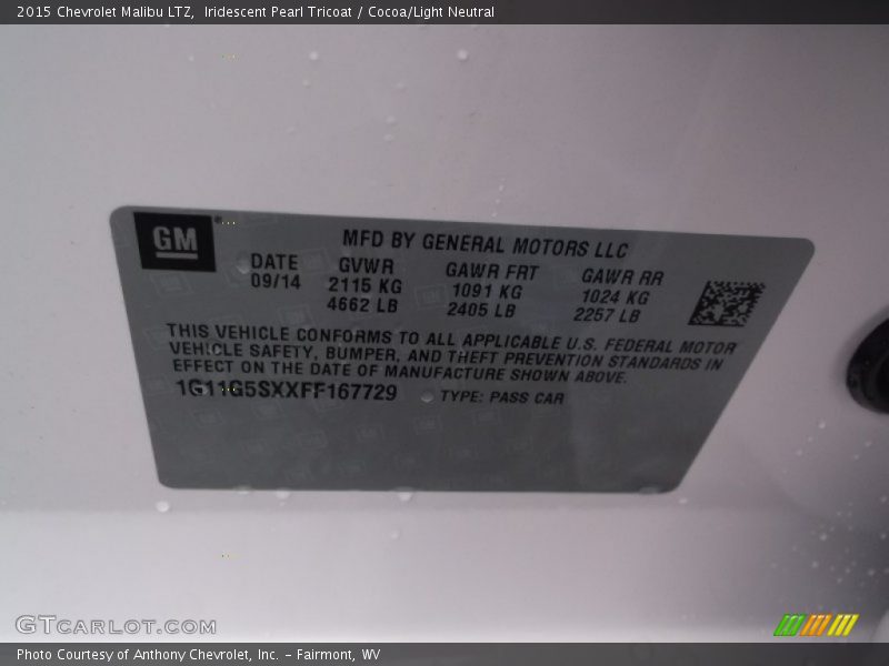 Iridescent Pearl Tricoat / Cocoa/Light Neutral 2015 Chevrolet Malibu LTZ