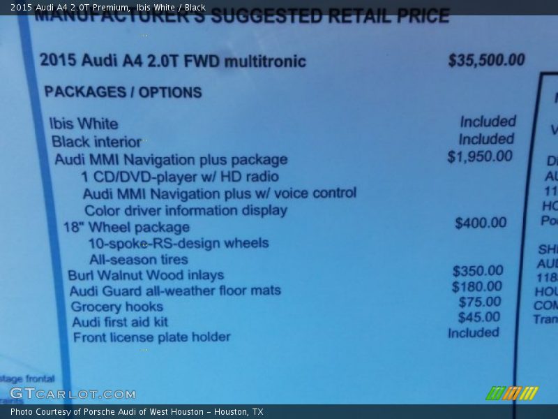 Ibis White / Black 2015 Audi A4 2.0T Premium