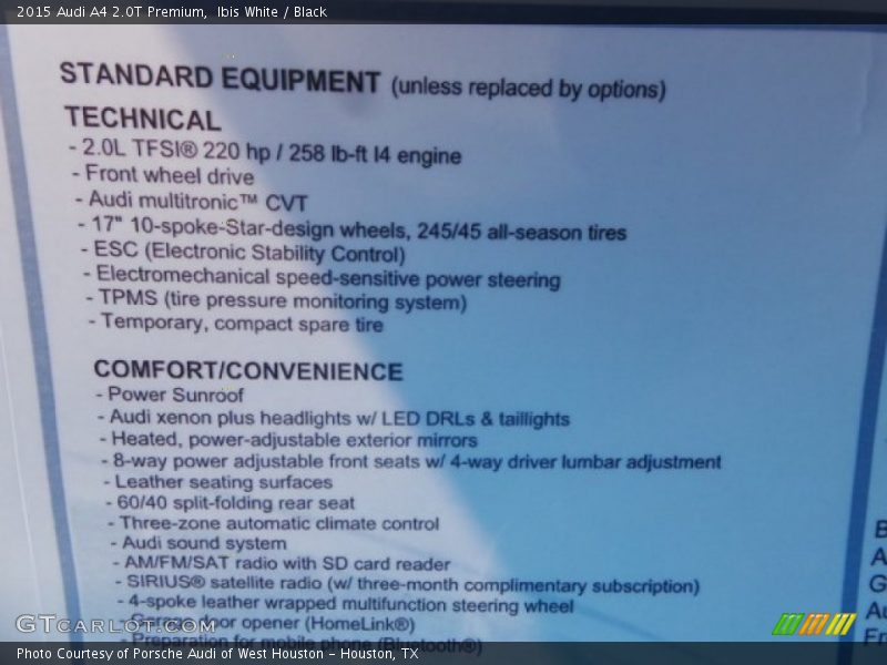 Ibis White / Black 2015 Audi A4 2.0T Premium