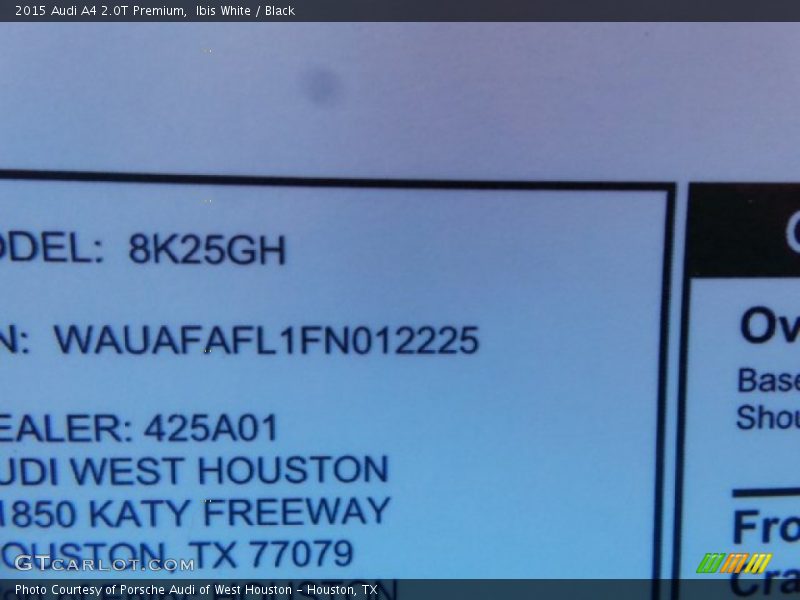 Ibis White / Black 2015 Audi A4 2.0T Premium