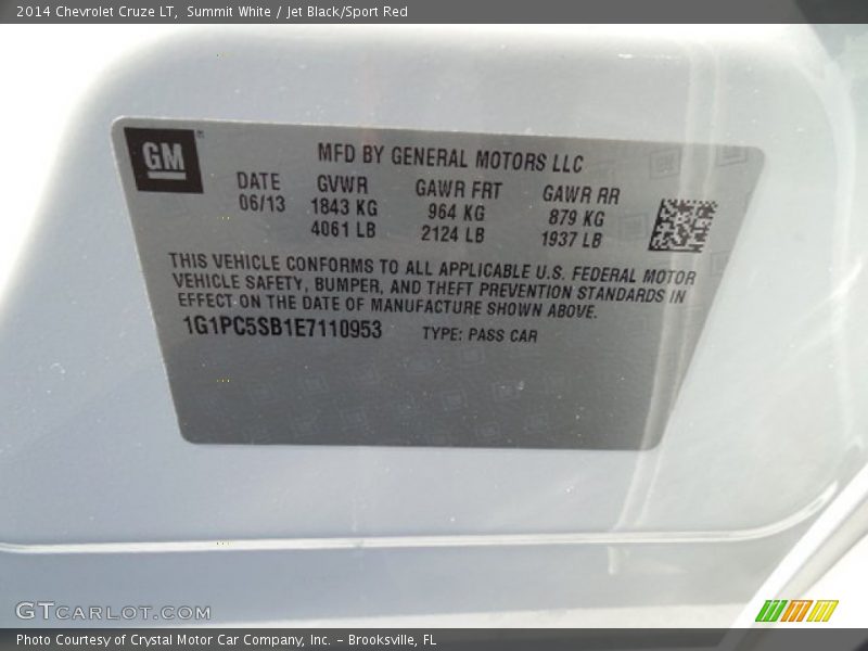 Summit White / Jet Black/Sport Red 2014 Chevrolet Cruze LT