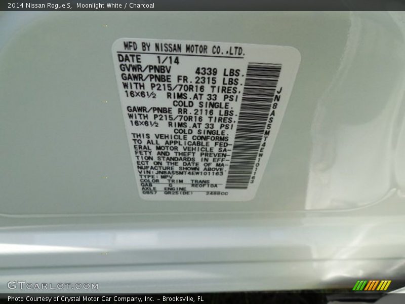 2014 Rogue S Moonlight White Color Code QAB