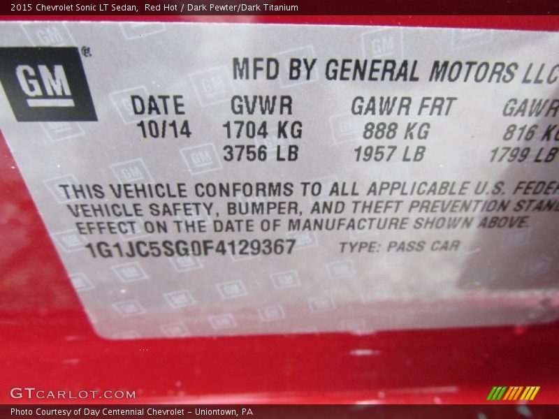 Red Hot / Dark Pewter/Dark Titanium 2015 Chevrolet Sonic LT Sedan