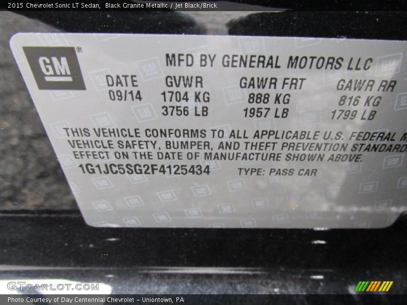 Black Granite Metallic / Jet Black/Brick 2015 Chevrolet Sonic LT Sedan