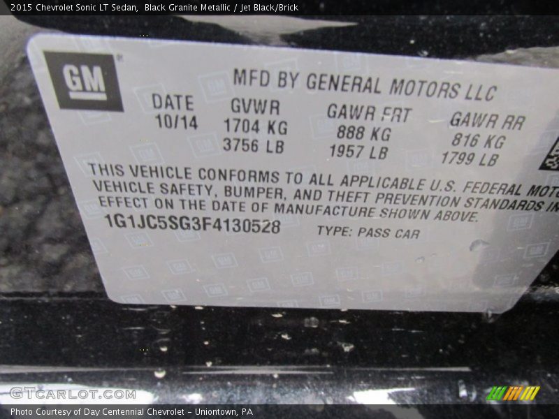 Black Granite Metallic / Jet Black/Brick 2015 Chevrolet Sonic LT Sedan