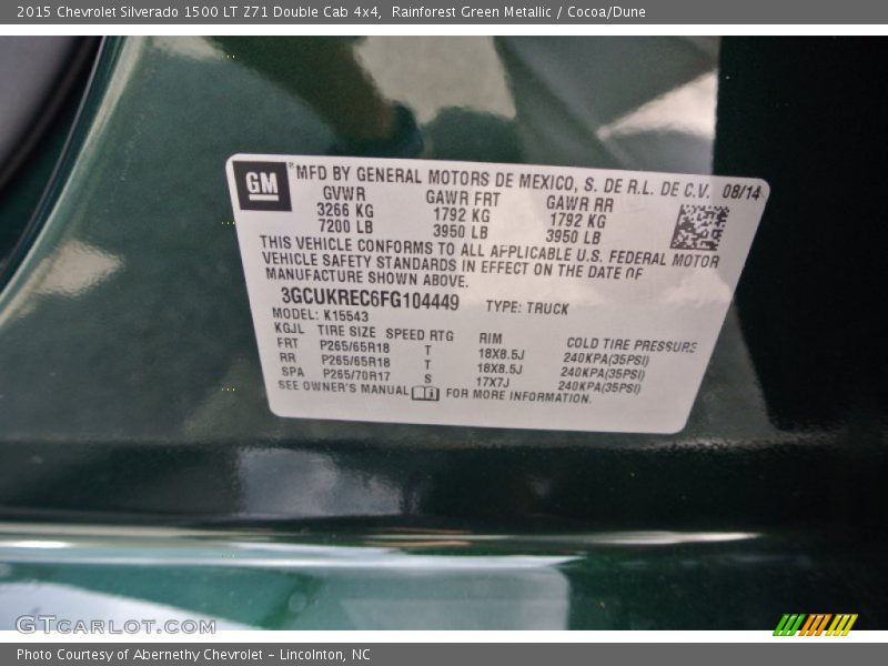 Rainforest Green Metallic / Cocoa/Dune 2015 Chevrolet Silverado 1500 LT Z71 Double Cab 4x4