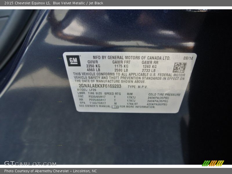 Blue Velvet Metallic / Jet Black 2015 Chevrolet Equinox LS