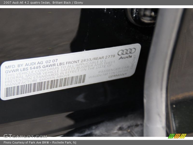 Brilliant Black / Ebony 2007 Audi A6 4.2 quattro Sedan