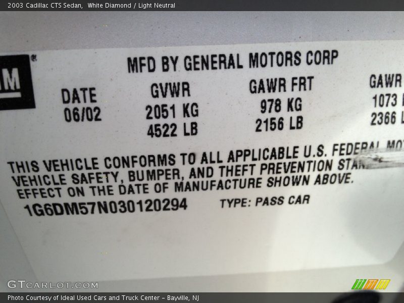 White Diamond / Light Neutral 2003 Cadillac CTS Sedan