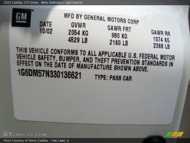 White Diamond / Light Neutral 2003 Cadillac CTS Sedan