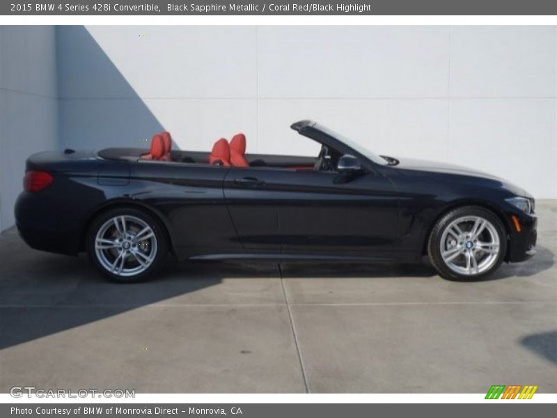 Black Sapphire Metallic / Coral Red/Black Highlight 2015 BMW 4 Series 428i Convertible
