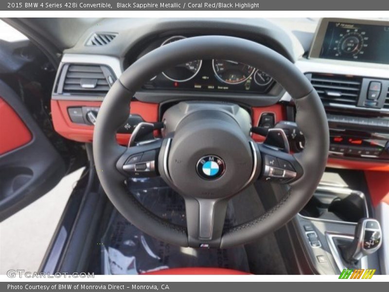 Black Sapphire Metallic / Coral Red/Black Highlight 2015 BMW 4 Series 428i Convertible