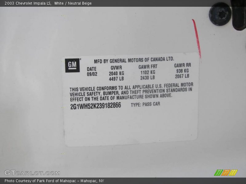 White / Neutral Beige 2003 Chevrolet Impala LS
