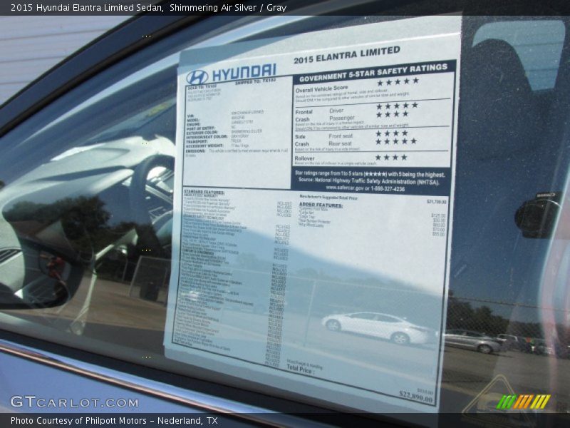 Shimmering Air Silver / Gray 2015 Hyundai Elantra Limited Sedan