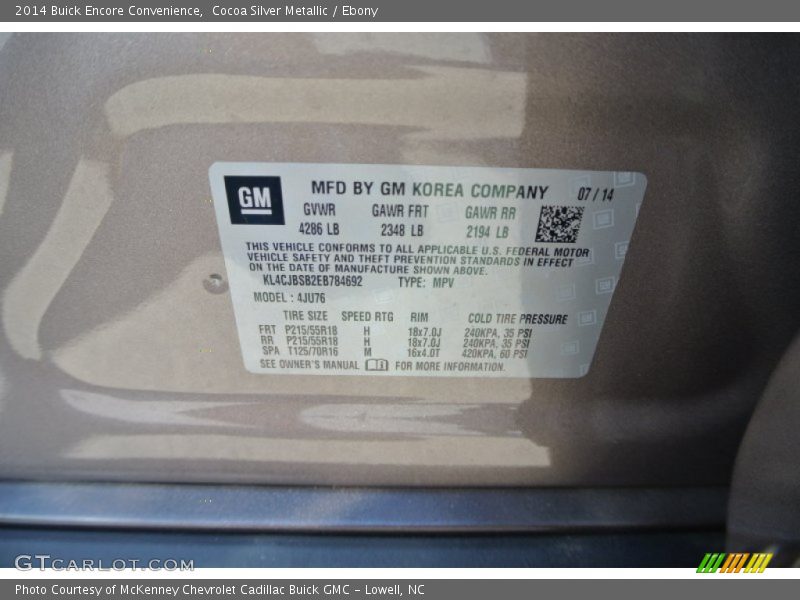 Cocoa Silver Metallic / Ebony 2014 Buick Encore Convenience