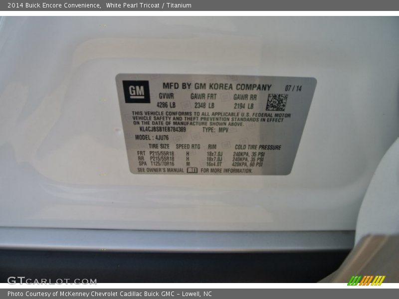 White Pearl Tricoat / Titanium 2014 Buick Encore Convenience