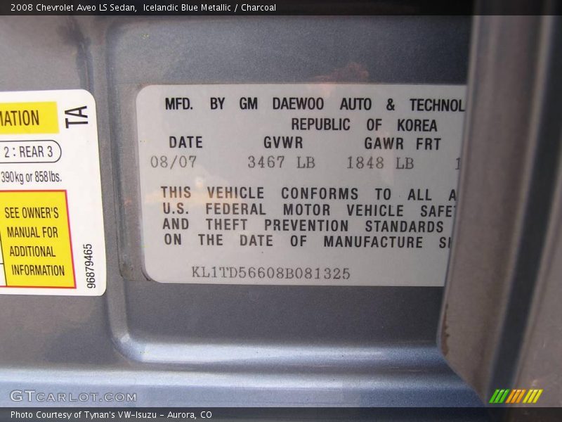 Icelandic Blue Metallic / Charcoal 2008 Chevrolet Aveo LS Sedan