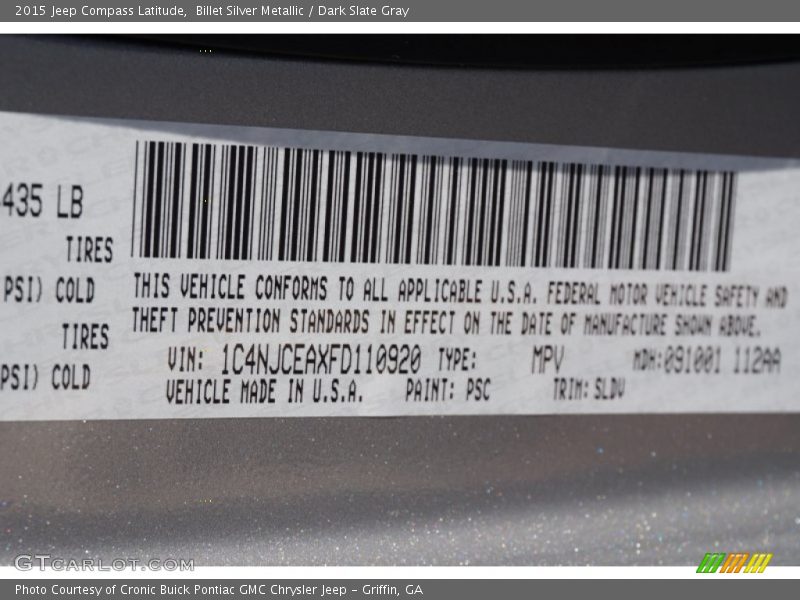 2015 Compass Latitude Billet Silver Metallic Color Code PSC