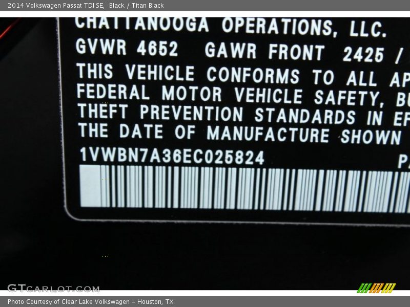 Black / Titan Black 2014 Volkswagen Passat TDI SE