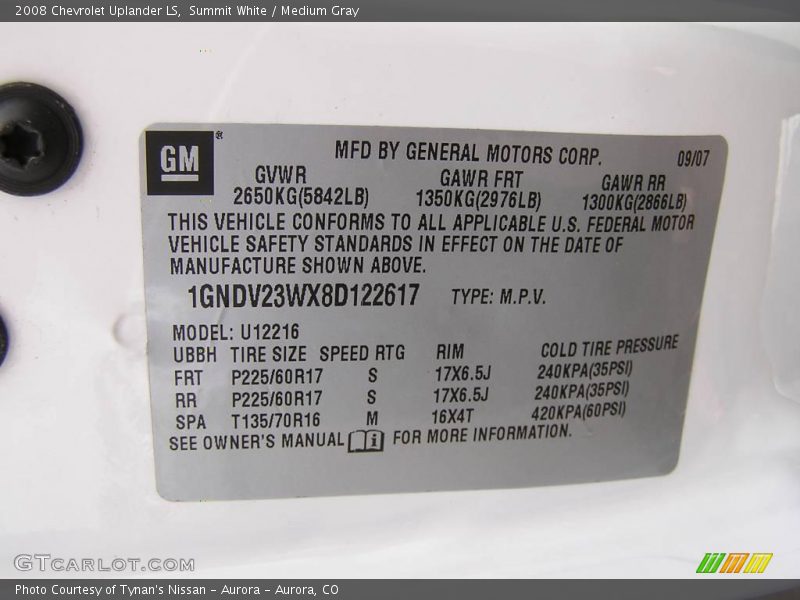 Summit White / Medium Gray 2008 Chevrolet Uplander LS