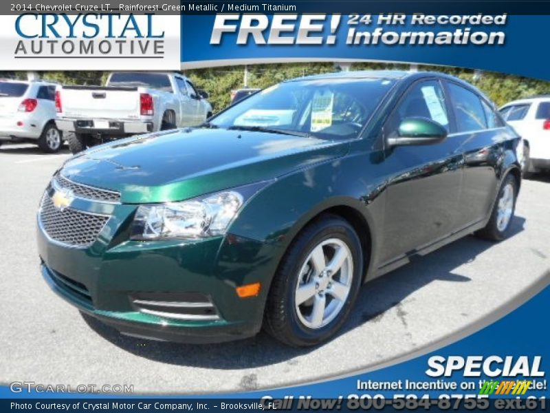 Rainforest Green Metallic / Medium Titanium 2014 Chevrolet Cruze LT