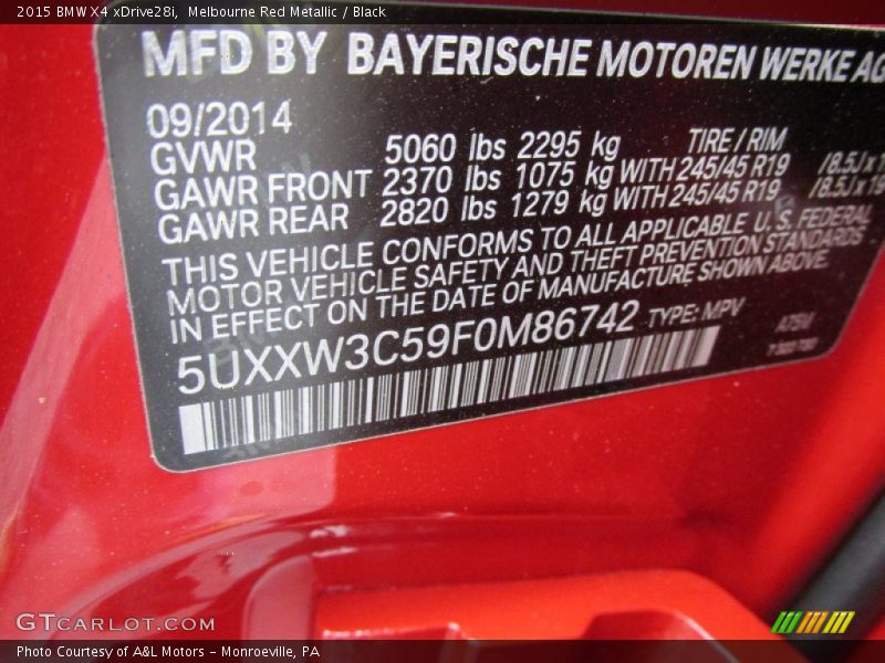 Melbourne Red Metallic / Black 2015 BMW X4 xDrive28i