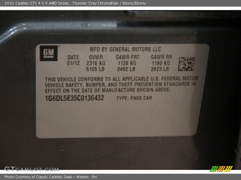 Thunder Gray ChromaFlair / Ebony/Ebony 2012 Cadillac CTS 4 3.6 AWD Sedan