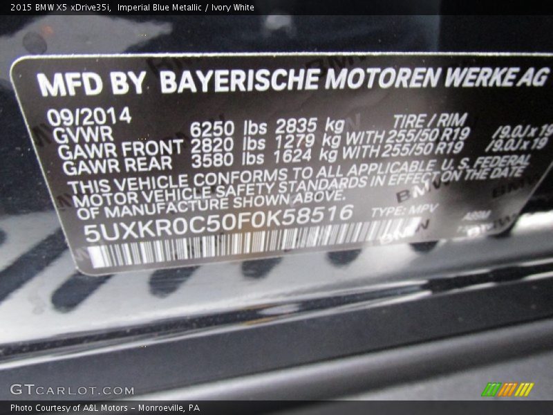 Imperial Blue Metallic / Ivory White 2015 BMW X5 xDrive35i