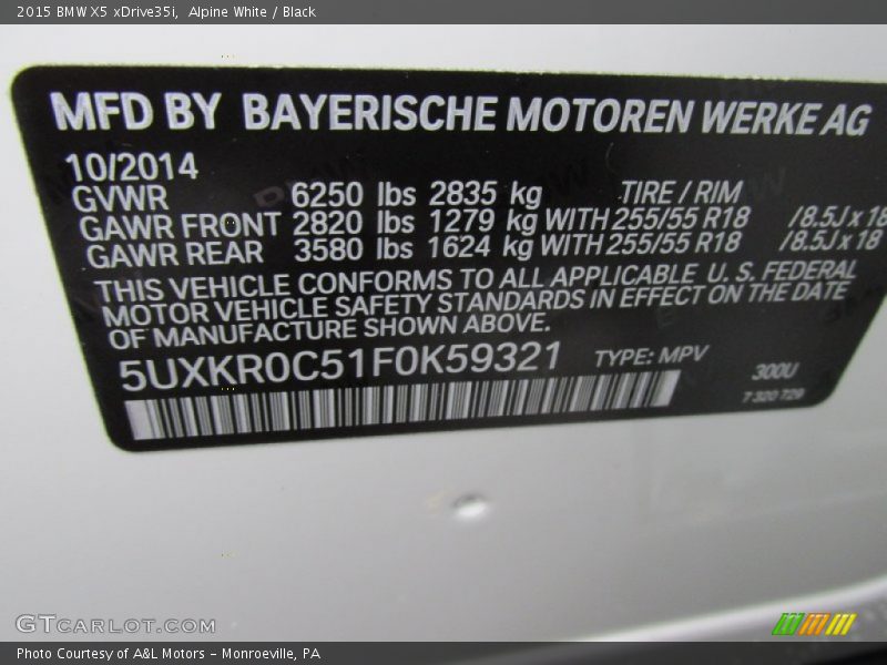 2015 X5 xDrive35i Alpine White Color Code 300
