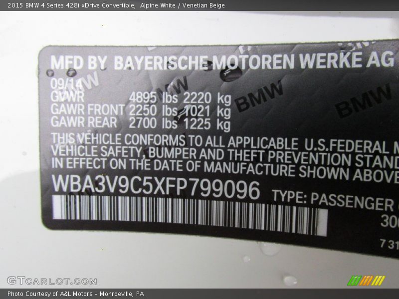 Alpine White / Venetian Beige 2015 BMW 4 Series 428i xDrive Convertible