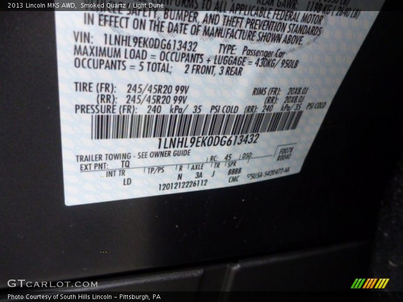 Smoked Quartz / Light Dune 2013 Lincoln MKS AWD