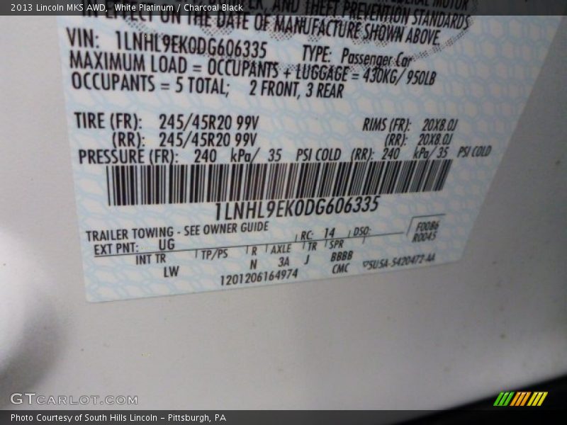 White Platinum / Charcoal Black 2013 Lincoln MKS AWD