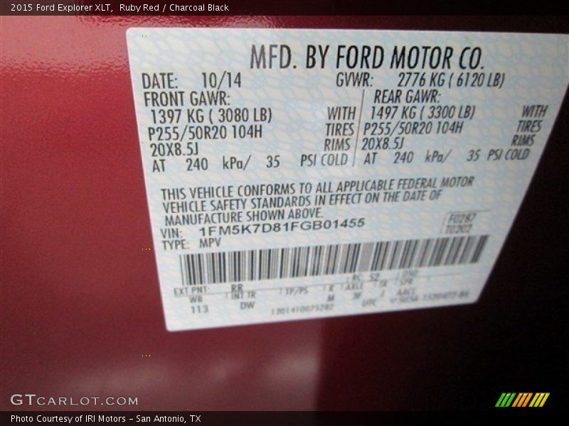 Ruby Red / Charcoal Black 2015 Ford Explorer XLT