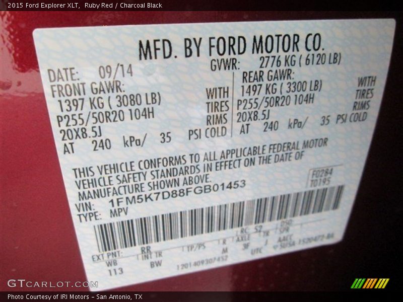 Ruby Red / Charcoal Black 2015 Ford Explorer XLT