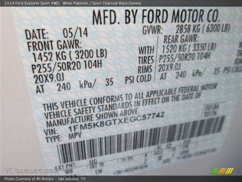 White Platinum / Sport Charcoal Black/Sienna 2014 Ford Explorer Sport 4WD