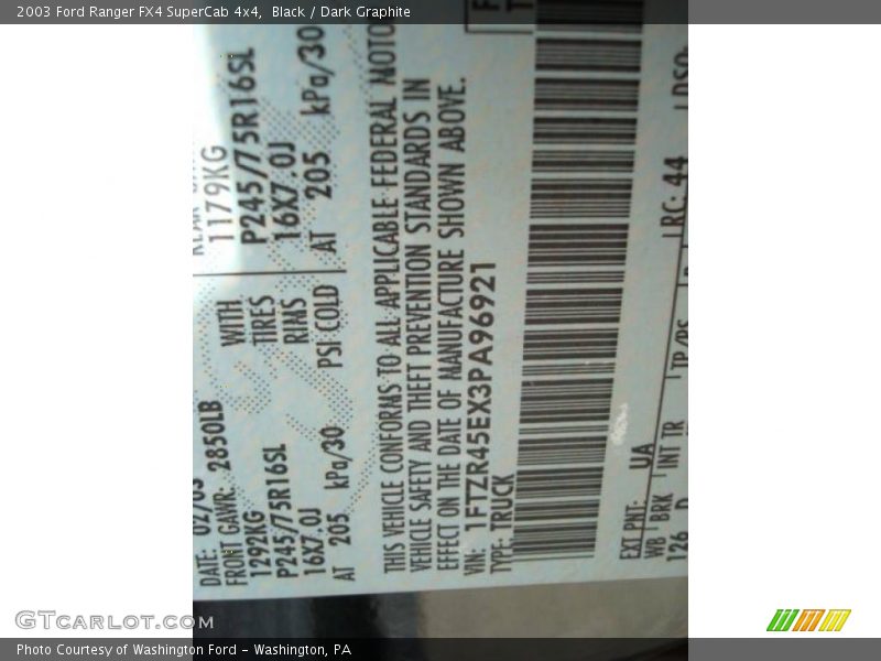 Black / Dark Graphite 2003 Ford Ranger FX4 SuperCab 4x4