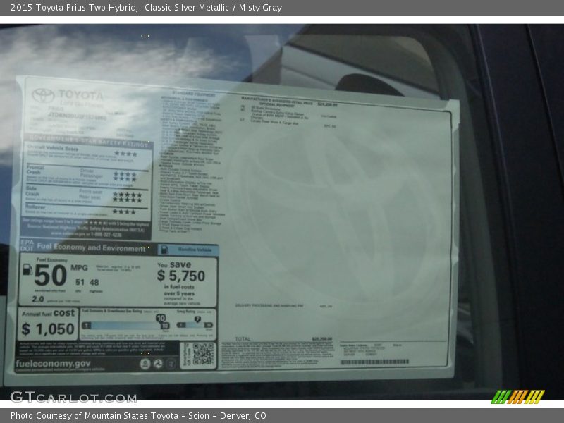 Classic Silver Metallic / Misty Gray 2015 Toyota Prius Two Hybrid