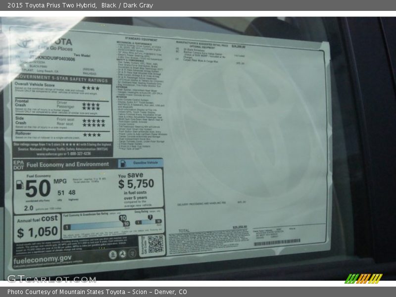 Black / Dark Gray 2015 Toyota Prius Two Hybrid