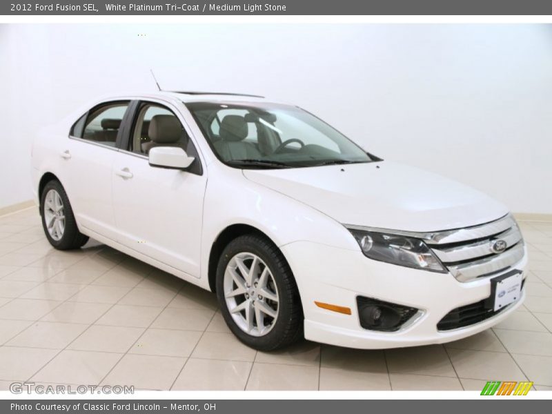 White Platinum Tri-Coat / Medium Light Stone 2012 Ford Fusion SEL